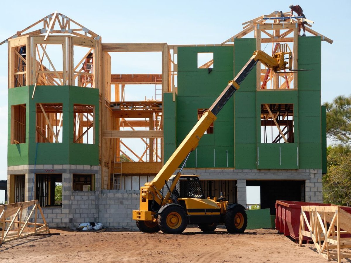 Two-storey home at frame stage under construction